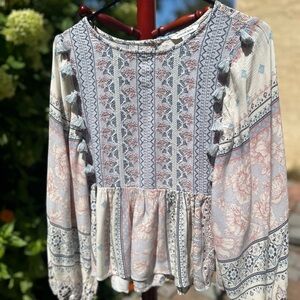 American Eagle women’s embroidered Boho Tassel Blouse